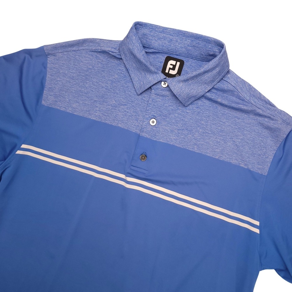 FootJoy Polo Shirt Mens L Blue Colorblock Stripe Golf Performance Stretch Top
